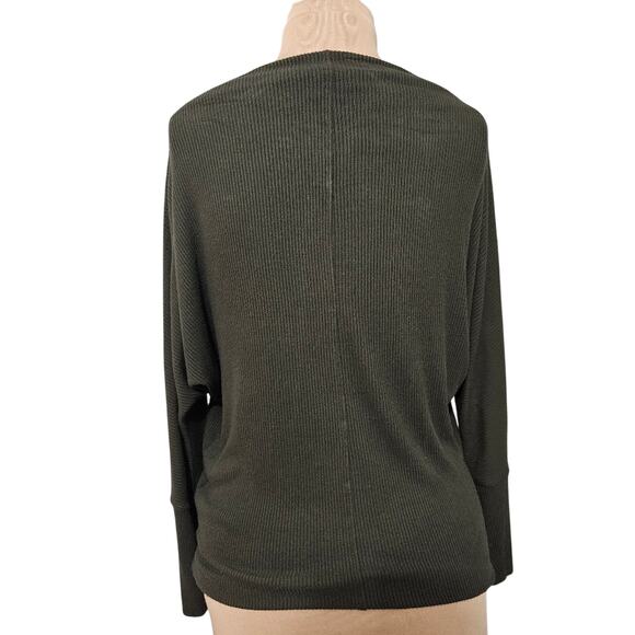 Velvet by Graham & Spencer Olive Green Ribbed Knit Sweater Medium Dolman Casual - Picture 2 of 12